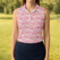 Pink Xmas Tree Santa Claus Pattern Christmas Golf Shirt, Women's Golf Tops, Golf Gift For Ladies