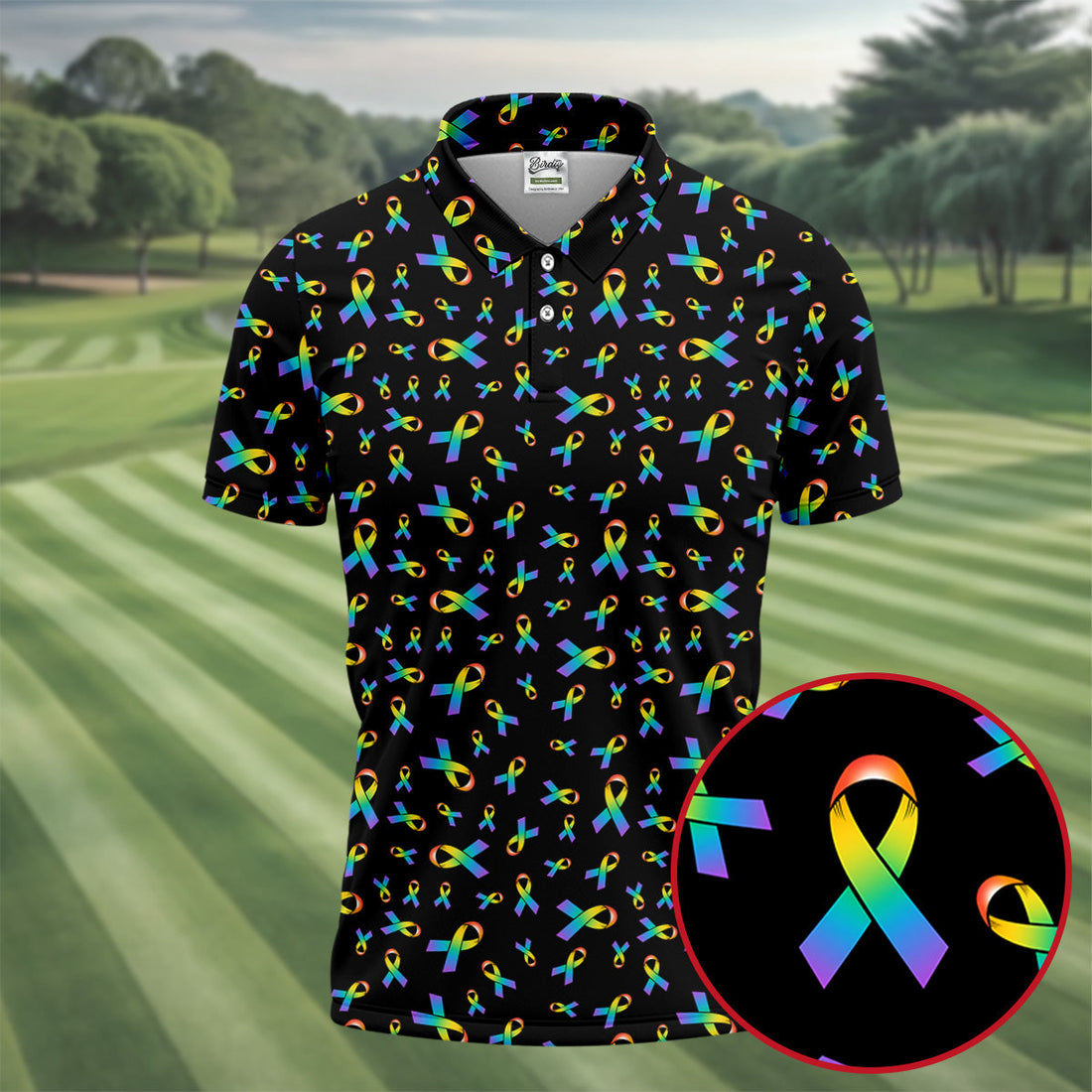 Rainbow Awareness Ribbon Cancer Polo Shirt, Men's Golf Shirt, Printed Golf Shirts, Cancer Awareness Shirt