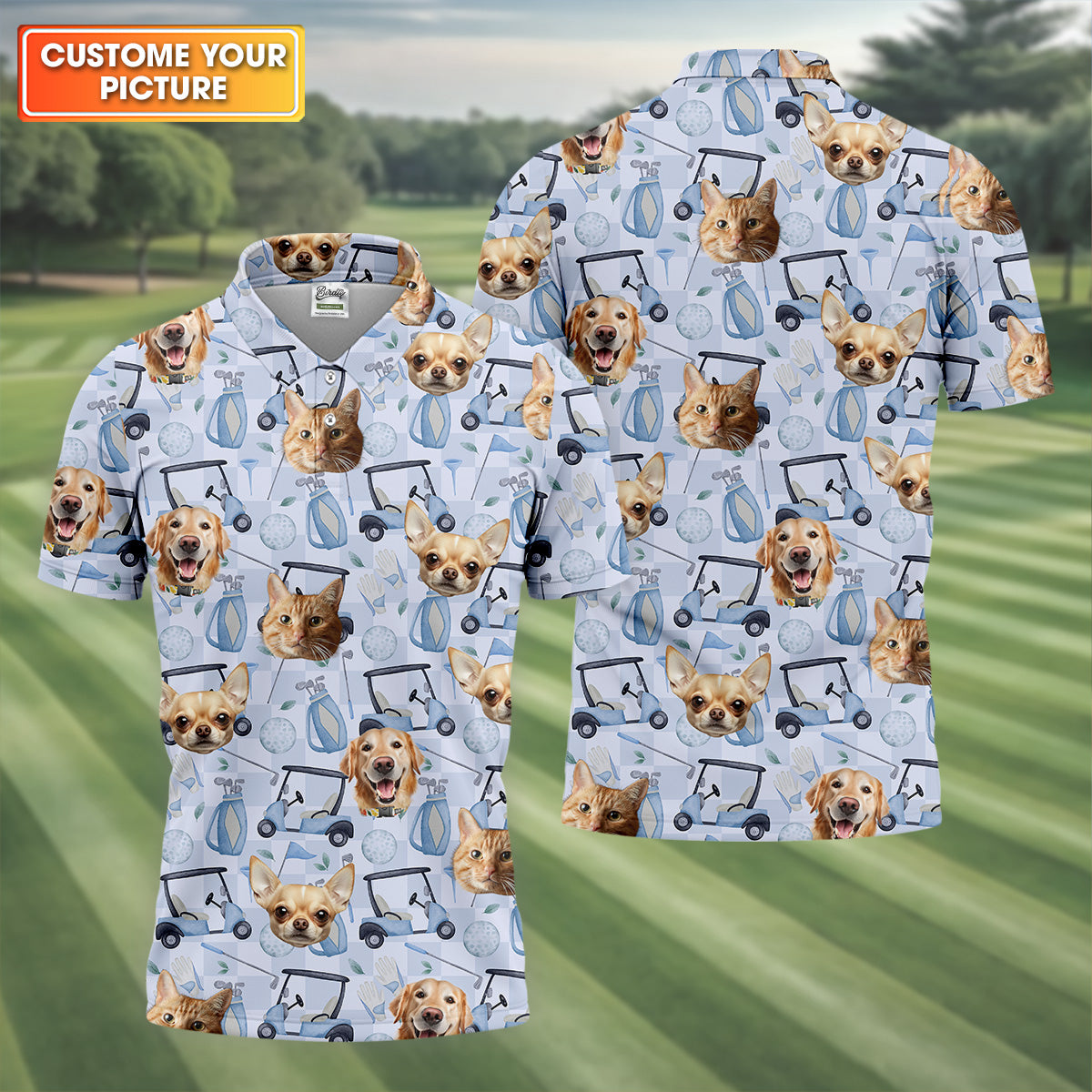 Custom Face Pet Golf Shirt, Custom Shirt Dog Face, Funny Golf Polo Shirt, Dad Golf Gift
