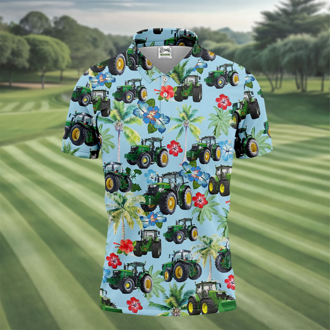 Vintage Tractor Palm Tree Design Hawaiian Golf Shirt, Golf Shirts For Men, Polo Shirts For Men