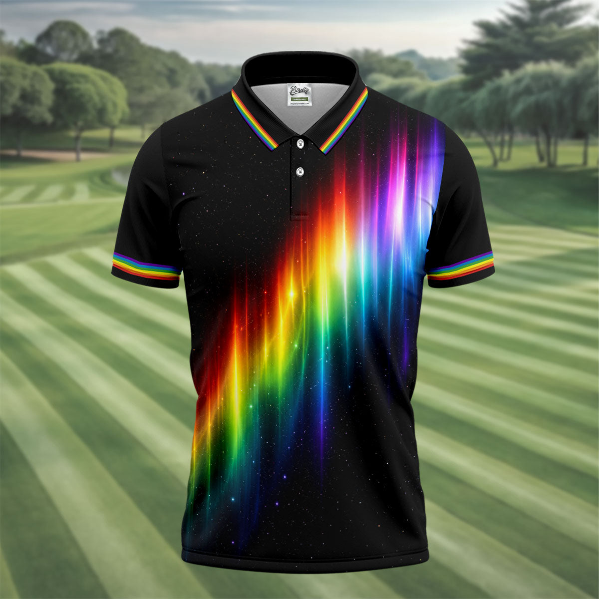 Rainbow Galaxy LGBT Support Gradient Golf Tops For Men, Pride Month Golf Shirts For Men