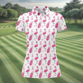 Pink Flamingo Golf Bag Breast Cancer Polo Shirt, Women’s Golf Polo, Ladies Golf Shirts