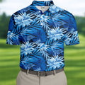Blue Tropical Hibiscus Floral Golf Shirt, Mens Polo Shirts, Golf Apparel For Men