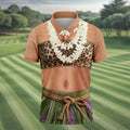 Floral Lei Tropical Theme Party Leopard Print Hawaiian Golf Shirt, Polo Shirts For Men