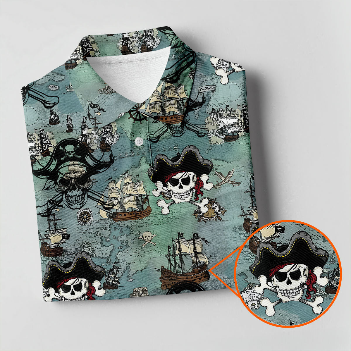Pirate Captain Skulls, Kraken Tentacle Design Design Hawaiian Golf Polo, Golf Tops For Men, Golfing Apparel
