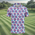Pink Blue Tropical Floral Hawaiian Golf Shirt, Vibrant Color Golf Shirts For Men