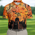 Spooky Black Cat Halloween Golf Polo Shirt, Men's Golf Shirts, Hawaiian Golf Shirt