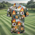 Cartoon Marshmallow, Graham Cracker and Campfire Characters Lake Camping Hawaiian Golf Polo, Golf Tops For Men, Golfing Apparel