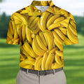 Realistic Banana Print Hawaiian Golf Shirt, Polo Shirts For Men, Mens Golf Apparel