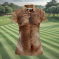 Realistic Hairy Chest and Back Body Hawaiian Golf Polo, Golf Tops For Women, Golfing Apparel