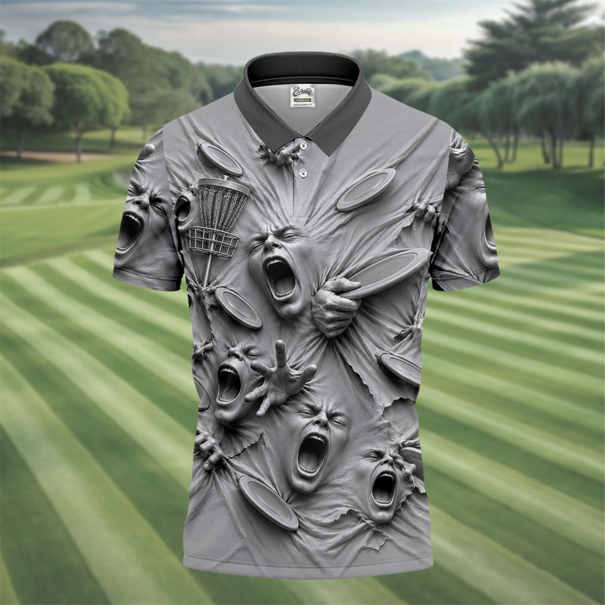 Screaming Faces Disc Golf Polo Shirt, Disc Golf Shirts For Men, Disc Golf Apparel