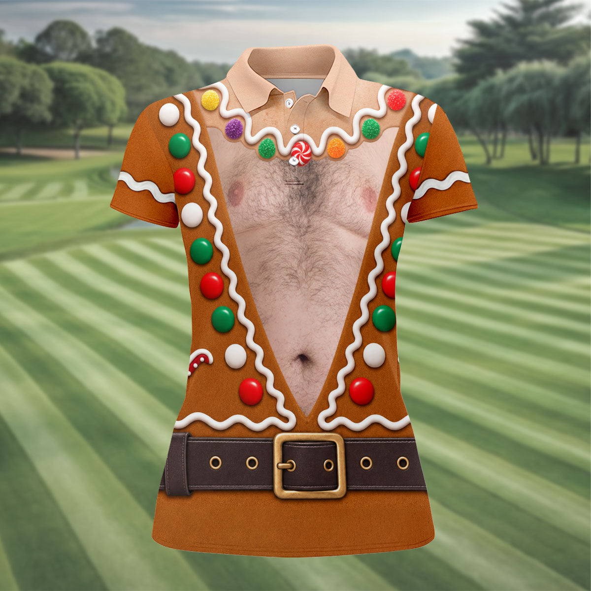 Funny Gingerbread Costume Christmas Golf Shirt, Ladies Golf Top, Women’s Golf Apparel