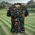 Neon Shark And Cocktail Pattern Hawaiian Golf Shirt, Men's Golf Shirt, Polo Shirts For Men