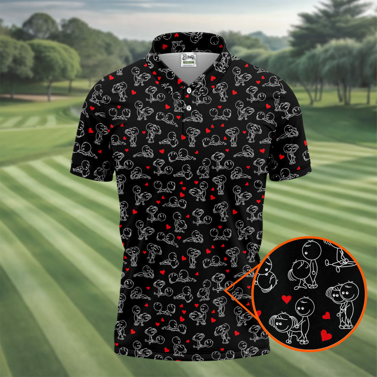 Naughty Position Stick Figure Couple Black Golf Shirt, Golfer Valentines Gift, Fun Golf Shirts For Men
