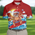 Men's Funny Santa Surfing Men's Golf Polo, Christmas Golf Shirt, Golf Apparel For Men