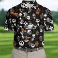 Halloween Pumpkin Skeleton Pattern Golf Polo Shirt, Hawaiian Golf Shirt, Mens Golf Apparel