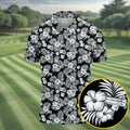 Black And White Pattern Tropical Hawaiian Golf Shirt, Summer Theme Golf Shirts For Men
