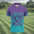 You Matter Suicide Prevention Ribbon Heart Polo Shirts For Men, Golf Apparel For Men
