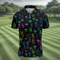 Neon Bigfoot Alien UFO Pattern Golf Polo Shirt, Men's Golf Shirt, Printed Golf Shirts