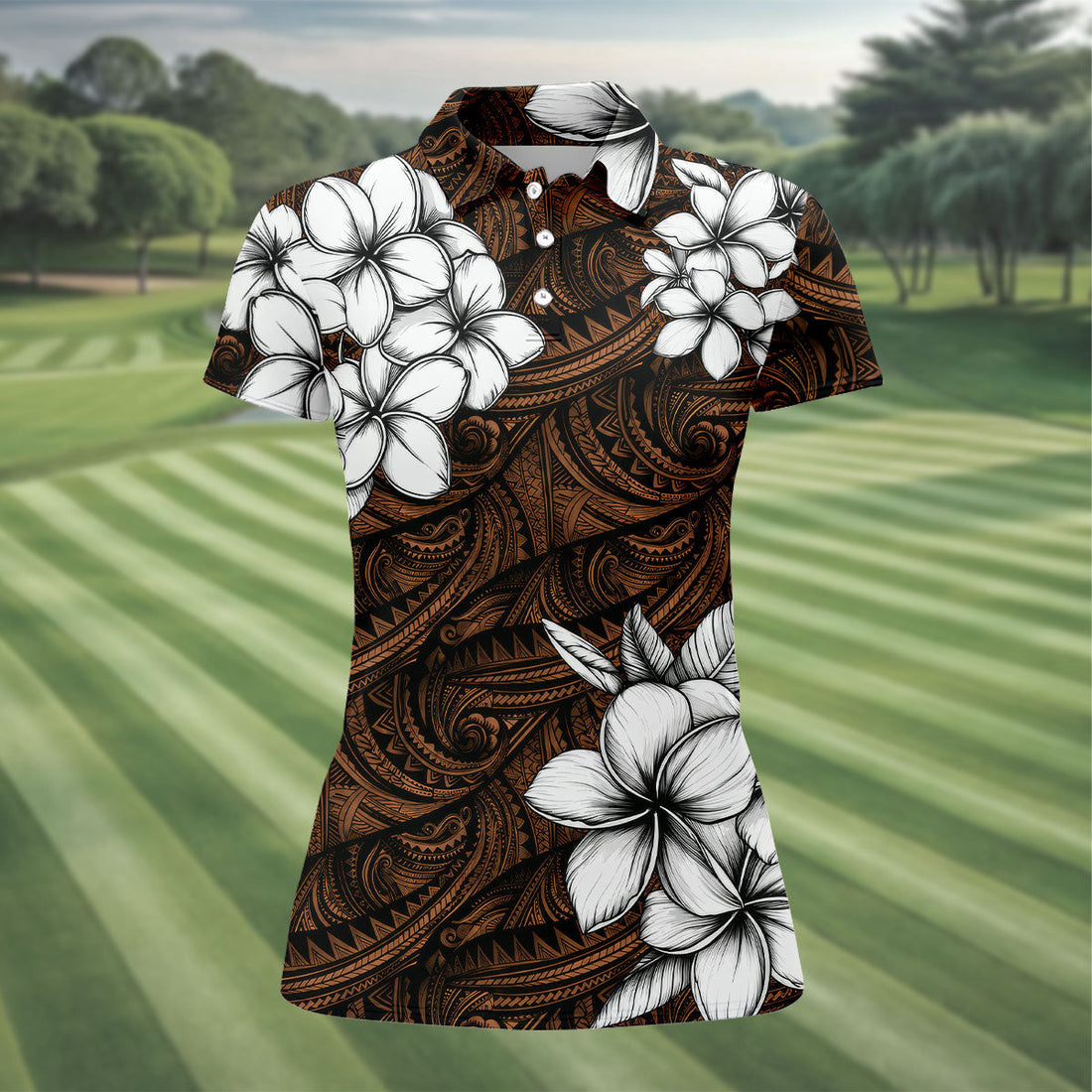 Polynesian Tribal Pattern Hawaiian Golf Shirt, Women's Golf Tops, Ladies Golf Shirts