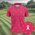 Pink Ribbon Golf Pattern Breast Cancer Polo Shirt, Golf Shirts For Men, Mens Golf Apparel