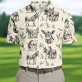 Vintage Donkey Sketch Pattern Hawaiian Golf Polo Shirt, Hawaiian Golf Shirt, Golf Shirts For Men