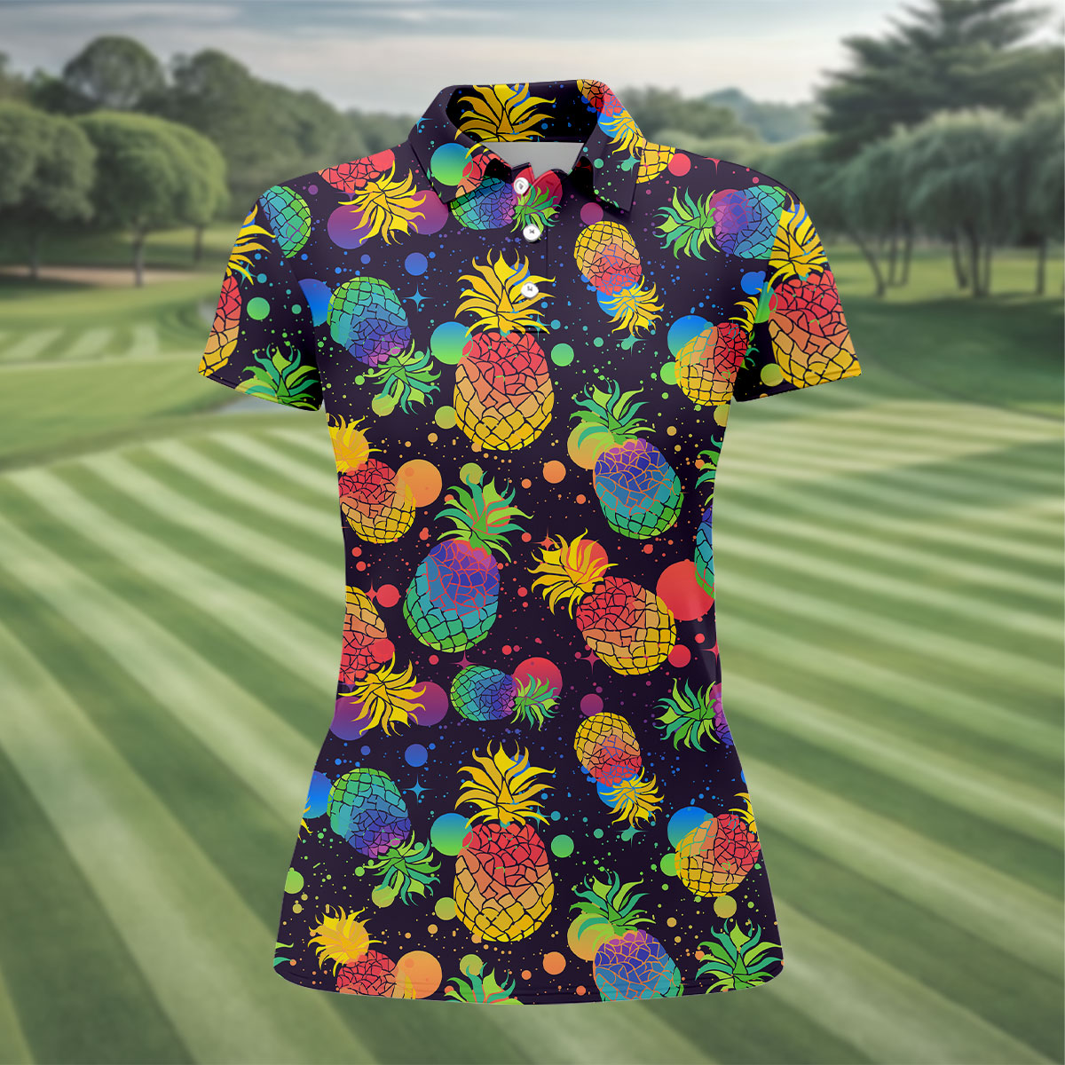 Colorful Pineapple Sleeveless Golf Shirt, Cute Golf Outfit, Women's Golf Shirt, Golf Polo For Women