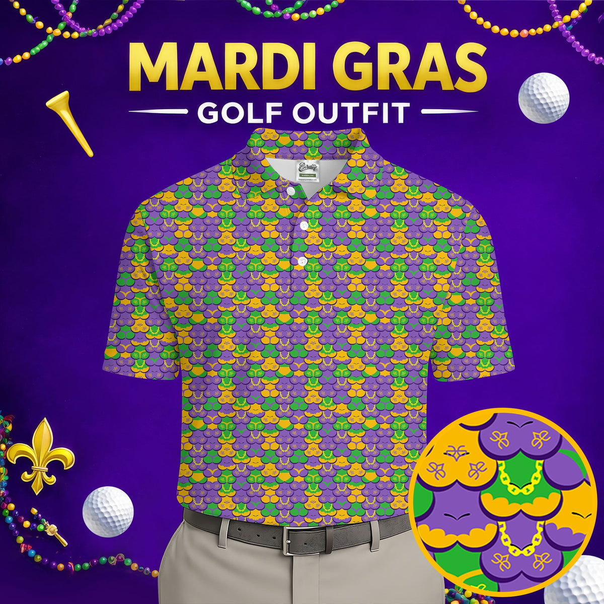 Funny Mardi Gras Adult Humor Men's Golf Polo Shirt, Fun Golf Shirt For Men, Funny Golf Shirt