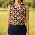 Halloween Skull Pumpkin Pattern Golf Polo Shirt, Ladies Golf Tops, Golf Shirts For Women