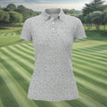 Beige Text Pattern Golf Polo Shirt, Women’s Golf Polo, Printed Golf Shirt