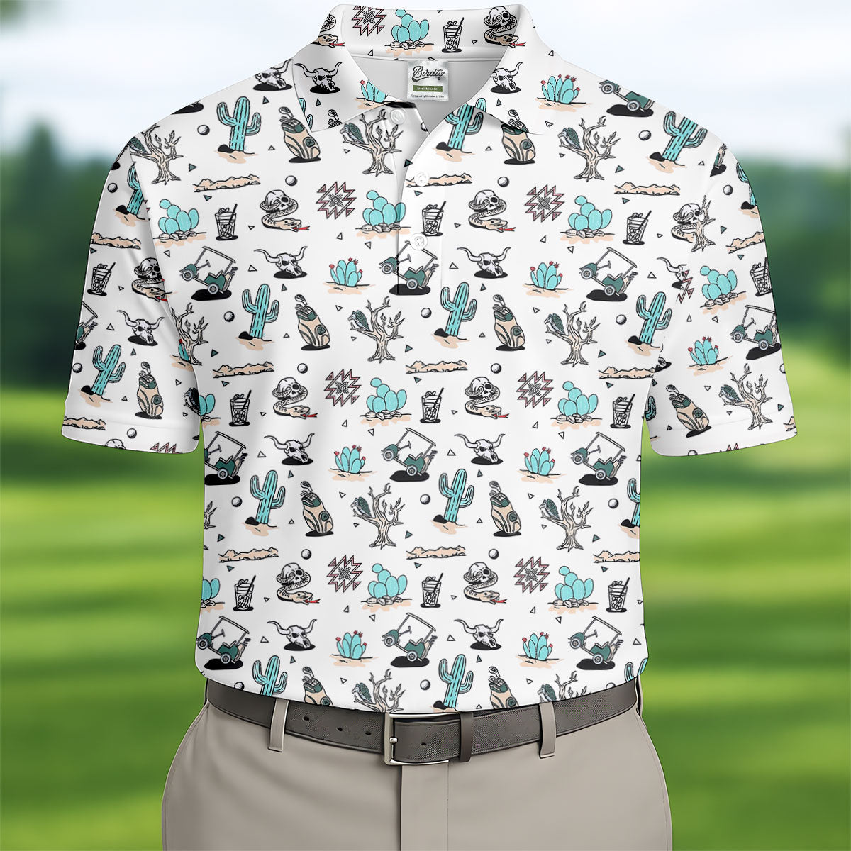 White Desert Golf Pattern Golf Polo Shirt, Golf Polo Shirts For Men, Hawaiian Golf Shirt
