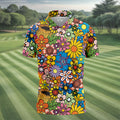 Multicolor Retro Flower Power Golf Shirt, Mens Golf Polo, Hawaiian Golf Shirt, Golf Apparel For Men