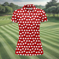 White And Red Heart Pattern Women's Golf Tops, Valentine Golf Gift, Ladies Golf Polos, Golf Gift For Ladies
