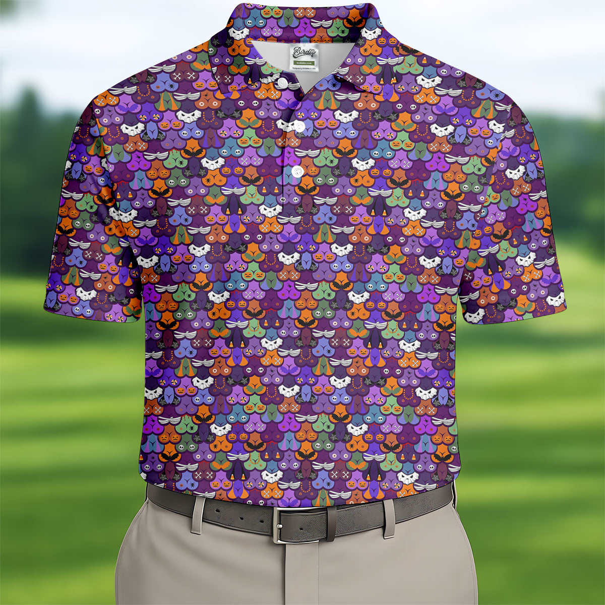 Cute Halloween Icon Pattern Golf Polo Shirt, Mens Golf Shirts, Hawaiian Golf Shirt