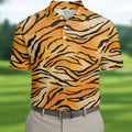 Tiger Stripe Pattern Hawaiian Golf Shirt, Men's Funny Golf Shirts, Golf Shirts For Men