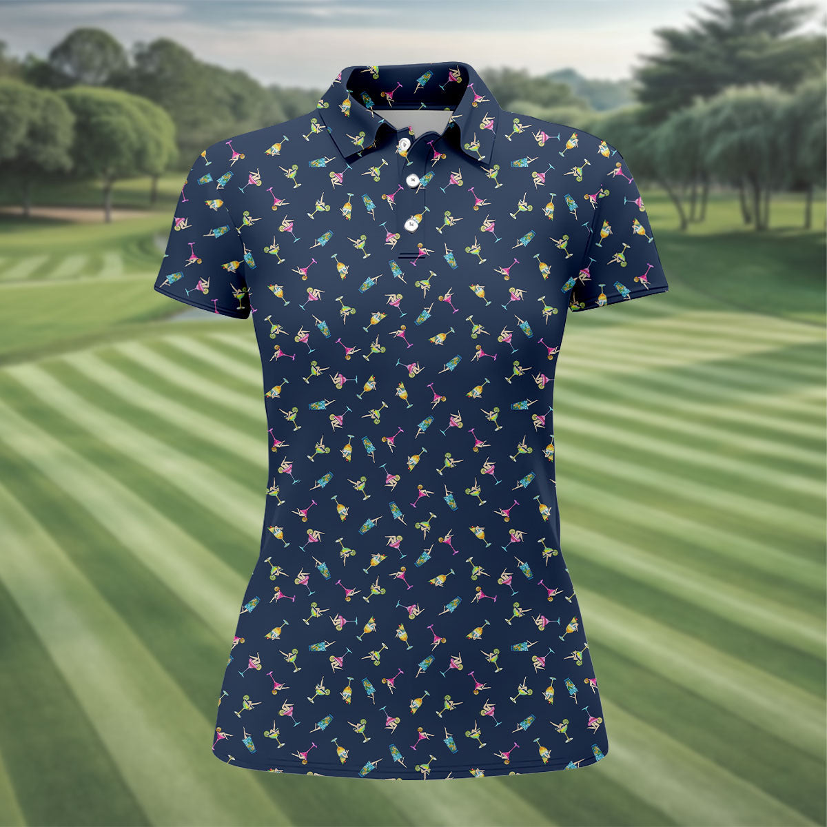 Tropical Cocktail Pinup Pattern Golf Shirt, Women’s Golf Apparel, Golf Polo For Women