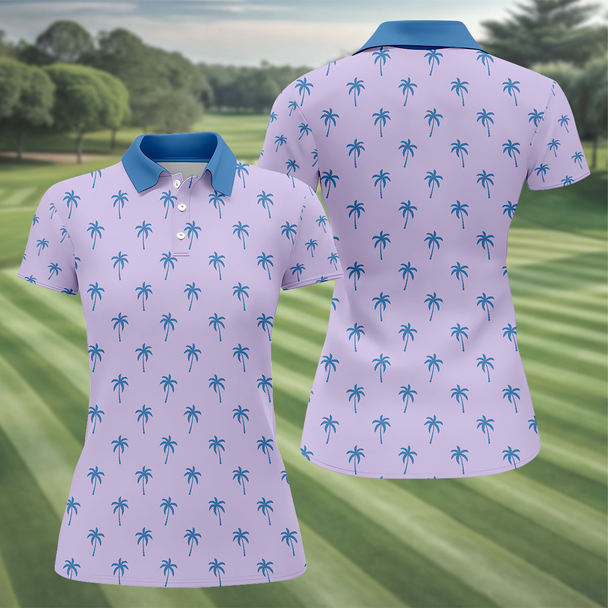 Palm Tree Pattern Hawaiian Polo Golf Shirts, Tropical Golf Shirts For Women, Matching Golf Shirts