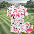 Par Then Bar Flamingo Golf Shirt, Tropical Party Polo Shirts For Men, Golf Shirts For Men