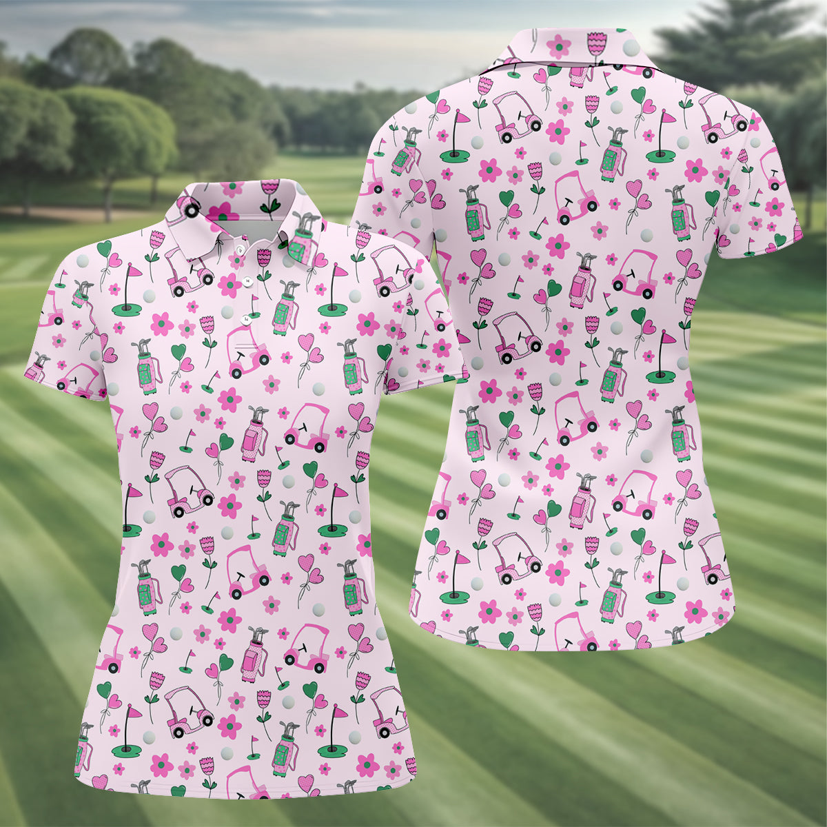 Seamless Pink Green Funny Womens Golf Polo Shirt, Ladies Golf Shirt, Womens Sleeveless Golf Shirts