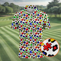 Autism Awareness Color Leopard Pattern White Golf Shirt, Golf Tops For Men, Polo Shirts For Men, Golf Shirts For Men
