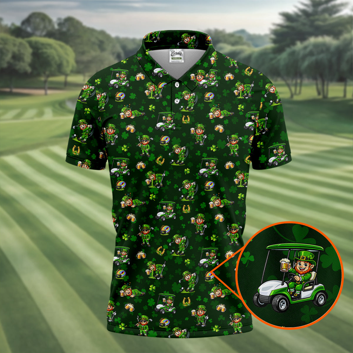 St Patrick's Day Golf Leprechaun Pose Shamrock Golf Shirt, Fun Golf Shirts For Men, Polo For Men