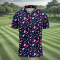 Retro Memphis Geometric Pattern Golf Polo Shirt, Men's Golf Polo, Golf Polo Shirts For Men
