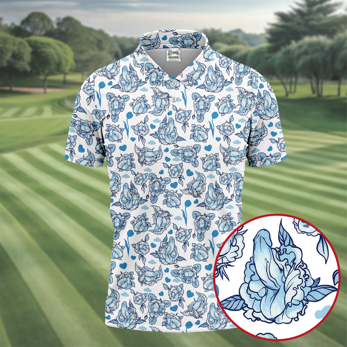 Funny Blue Rose Floral Pattern Men's Golf Shirt, Dirty Humor Polo Shirts For Men, Printed Golf Shirts
