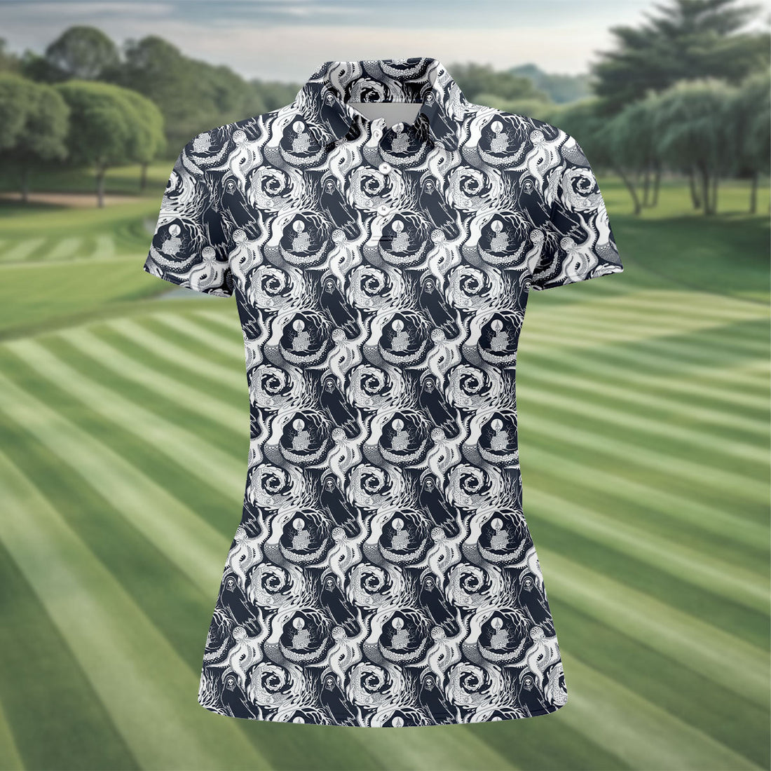 Ghostly Octopus Hawaiian Golf Shirt, Retro Golf Shirt, Halloween Golf Shirt, Women's Golf Tops
