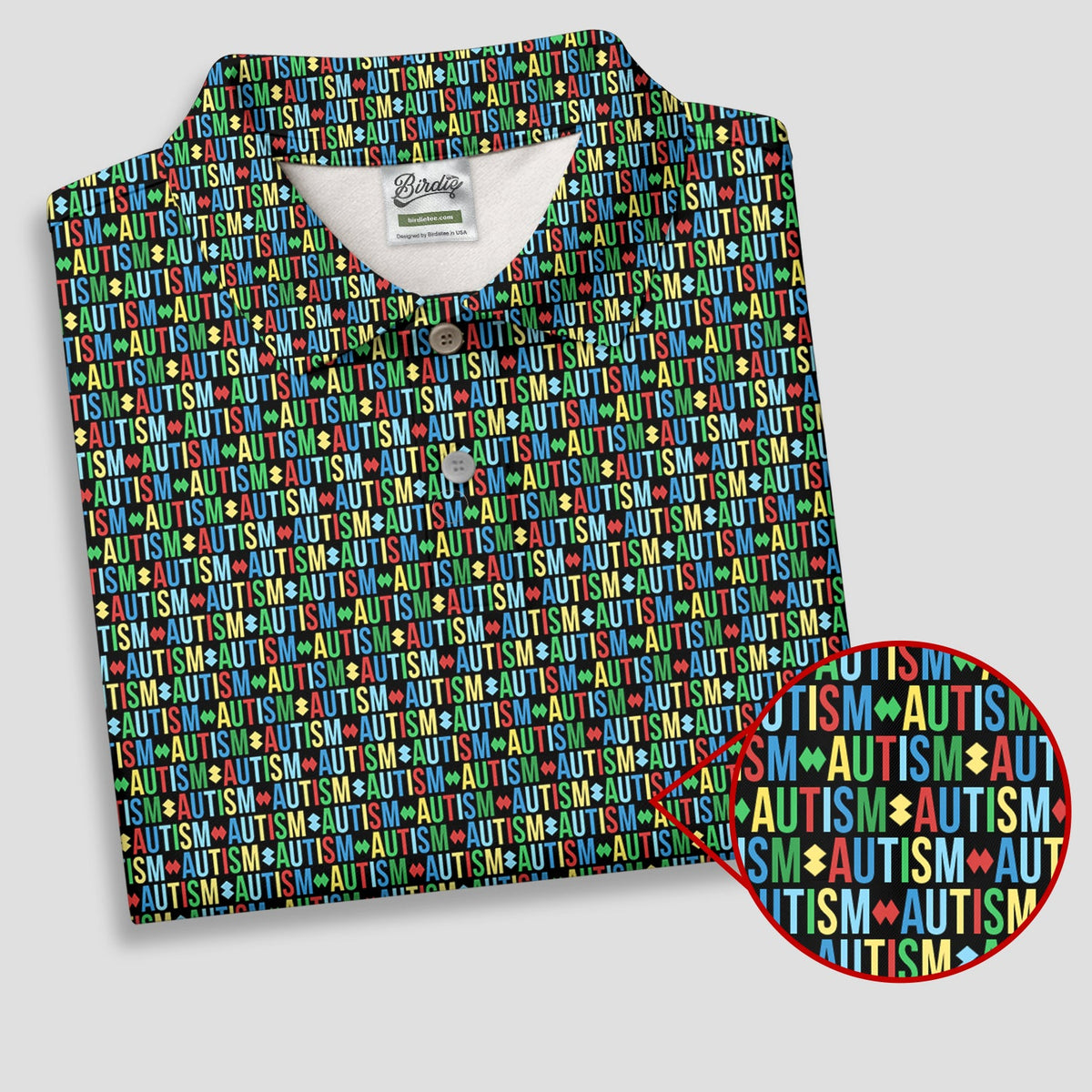 Autism Awareness Colorful Letters Seamless Pattern Golf Tops For Men, Polo Shirts For Men