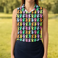 Colorful Easter Bunny Black Golf Shirt, Cute Golf Outfit, Women's Golf Tops, Ladies Golf Shirts