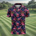 Dark Tropical Pink Flamingo Pattern Golf Shirt, Mens Polo Shirts, Hawaiian Golf Shirt, Printed Golf Shirts