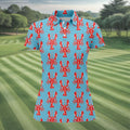 Big Red Lobster Hawaiian Golf Shirt, Retro Golf Shirt, Women's Golf Tops, Ladies Golf Shirts