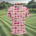 Pink Funny Boob Pattern Golf Polo Shirt, Men's Golf Shirts, Printed Golf Shirts