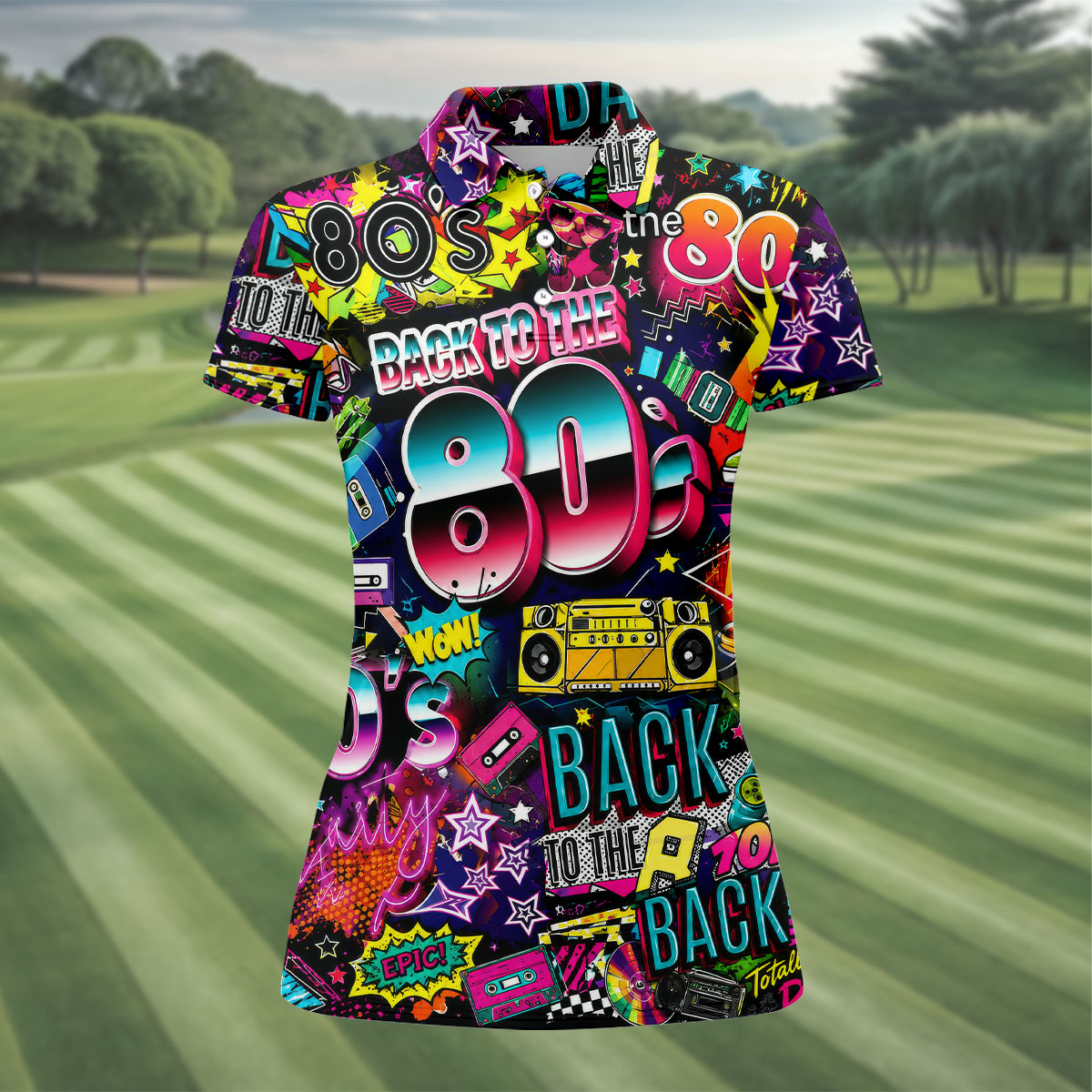 Back To The 80s Vintage Hawaiian Golf Shirt, Women's Golf Tops, Ladies Golf Shirts